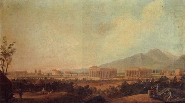 A view of paestum,with grand tourists in the foreground, unknow artist